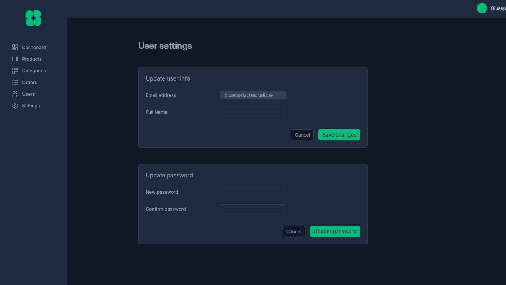 Image of Shoppy Dashboard.