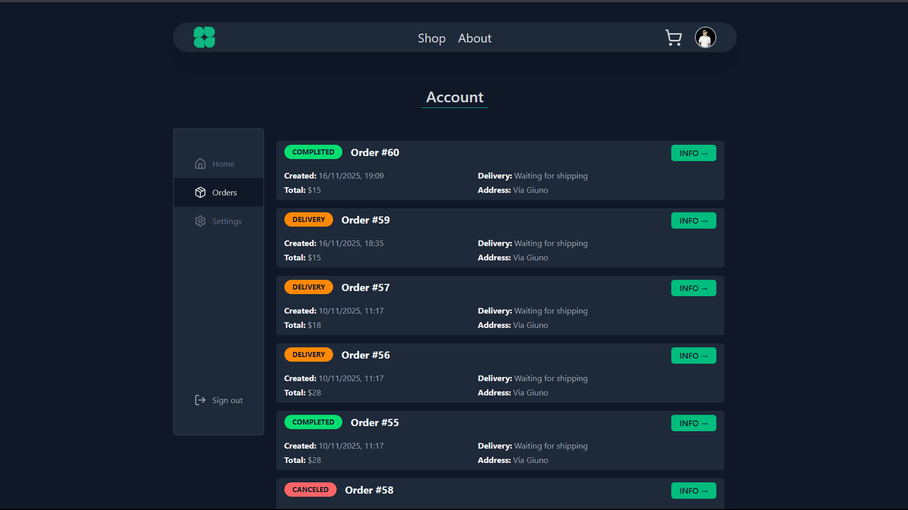 Image of Shoppy Website.