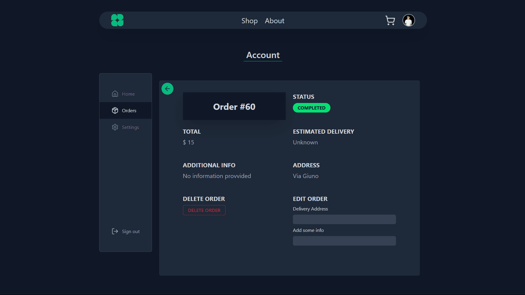 Image of Shoppy Website.